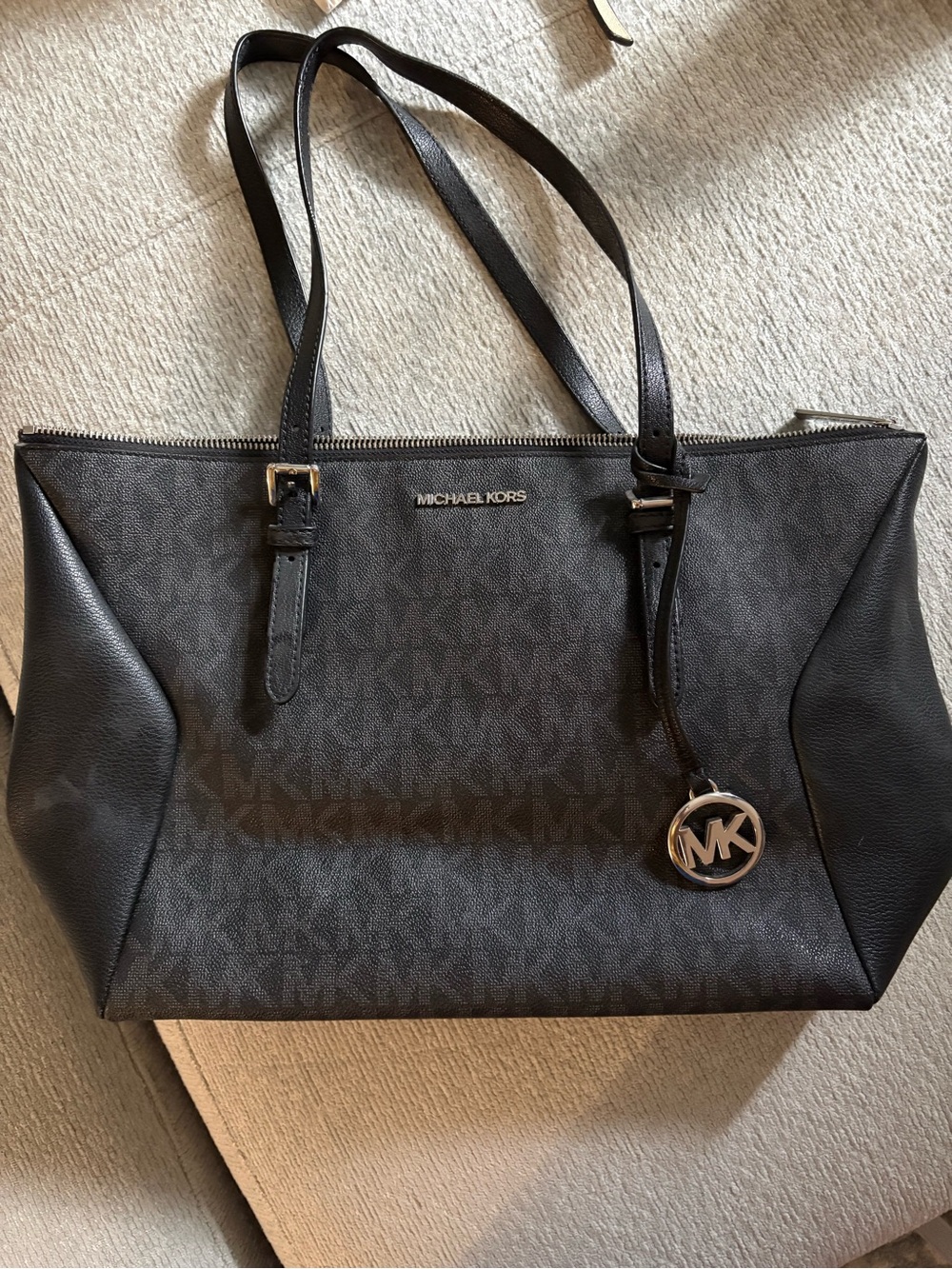 Michael Kors Dark Gray MK Logo Tote with Silver Hardware